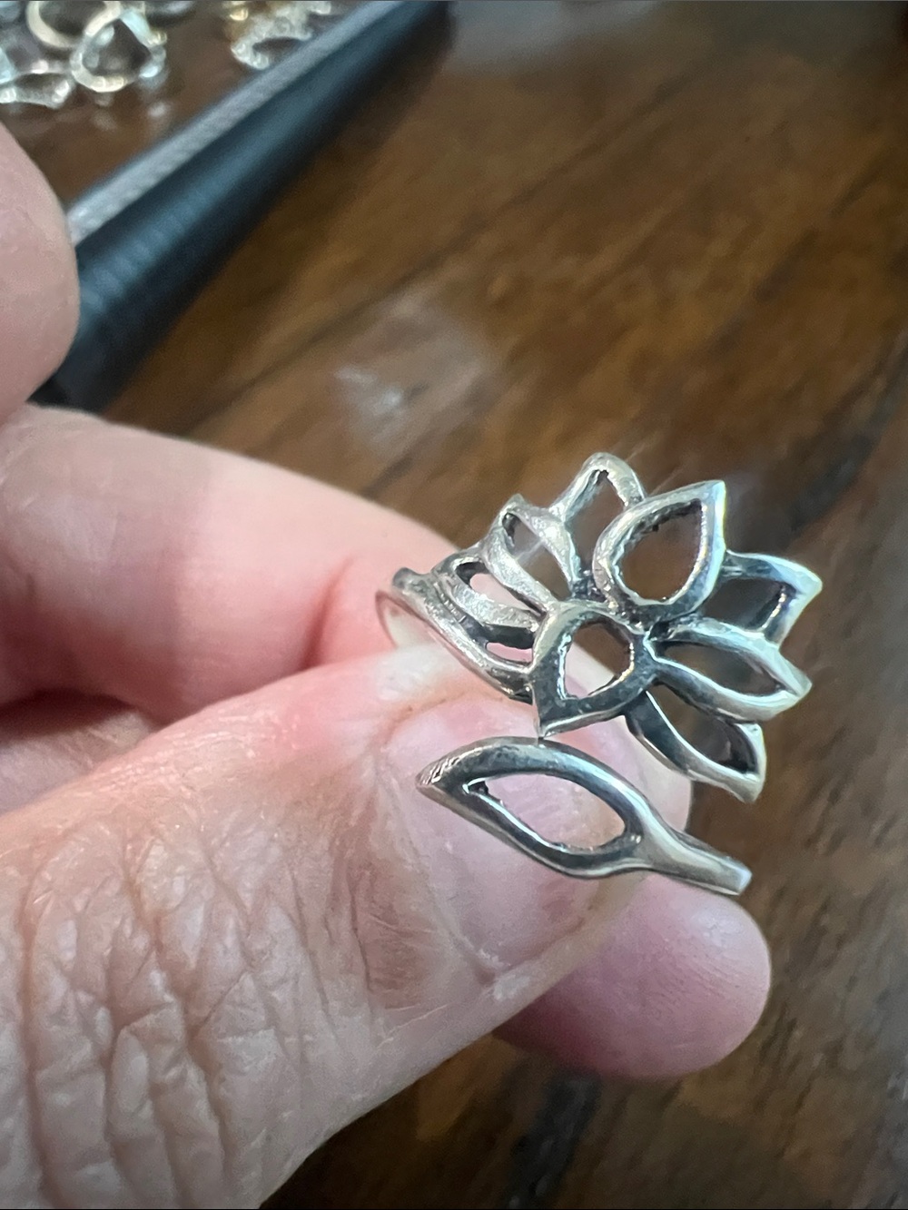 Sterling Silver Lotus Openwork Adjustable Ring